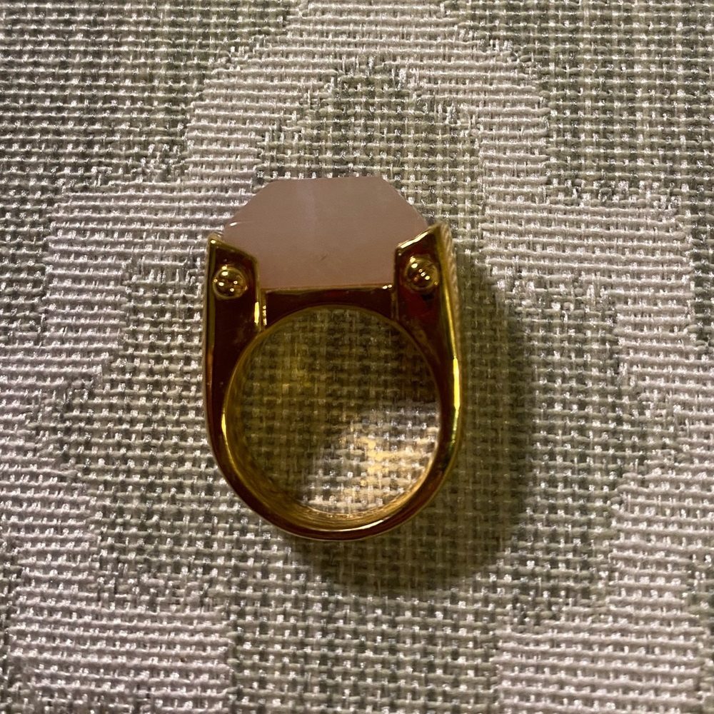 CC Skye Lock-It Ring in Gold, Pink Quartz, Sz 6